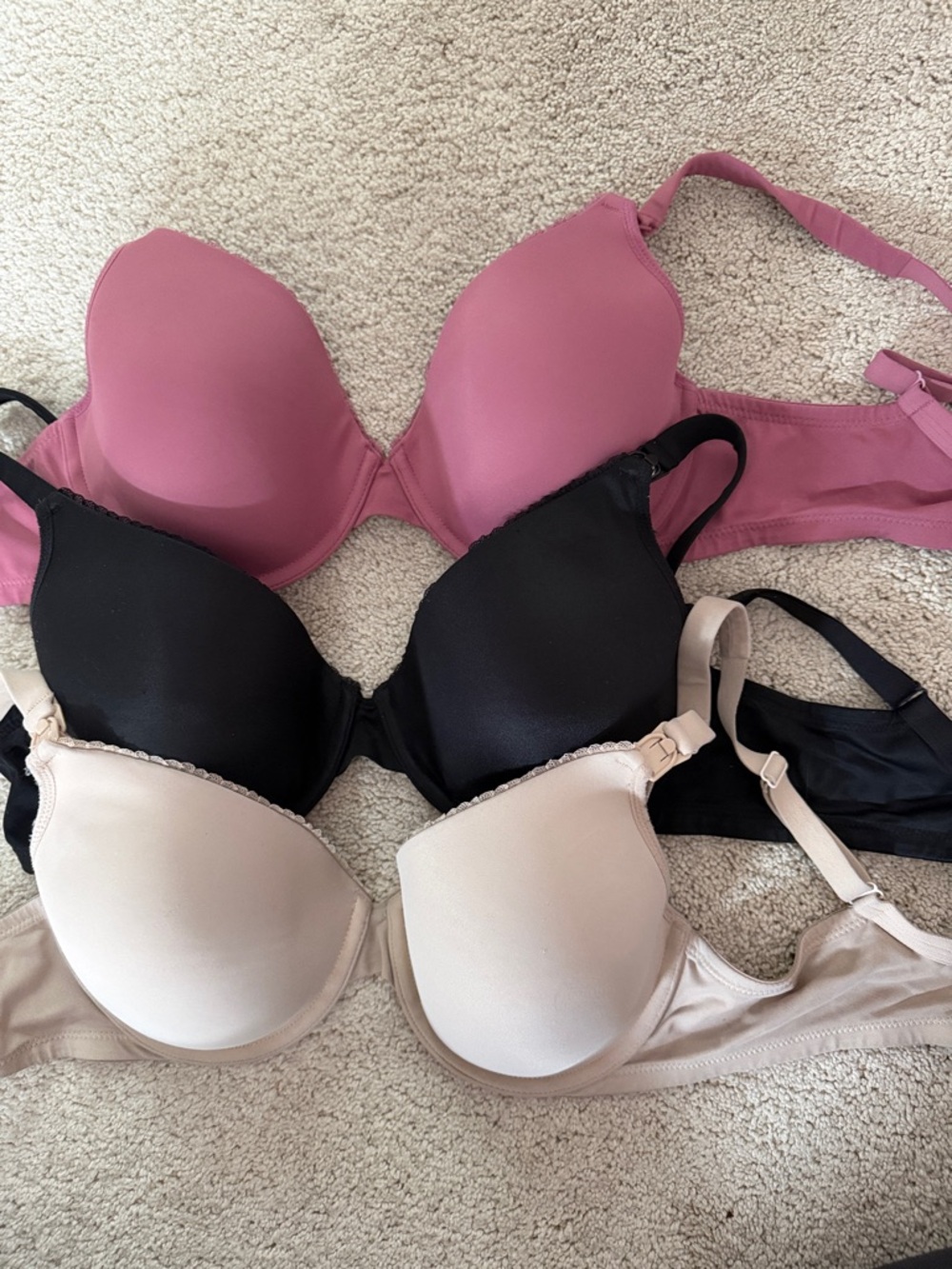 Bundle 34D Nursing Breastfeeding T-Shirt Bras - Rose, Black & Nude
